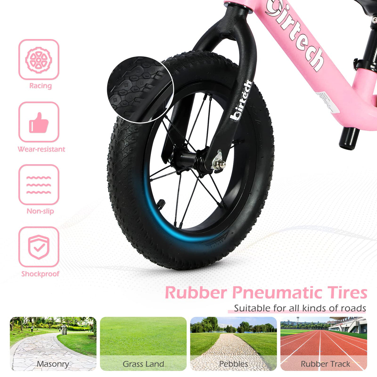 12" No Pedal Balance Bike with Inflatable Rubber Tires R678509