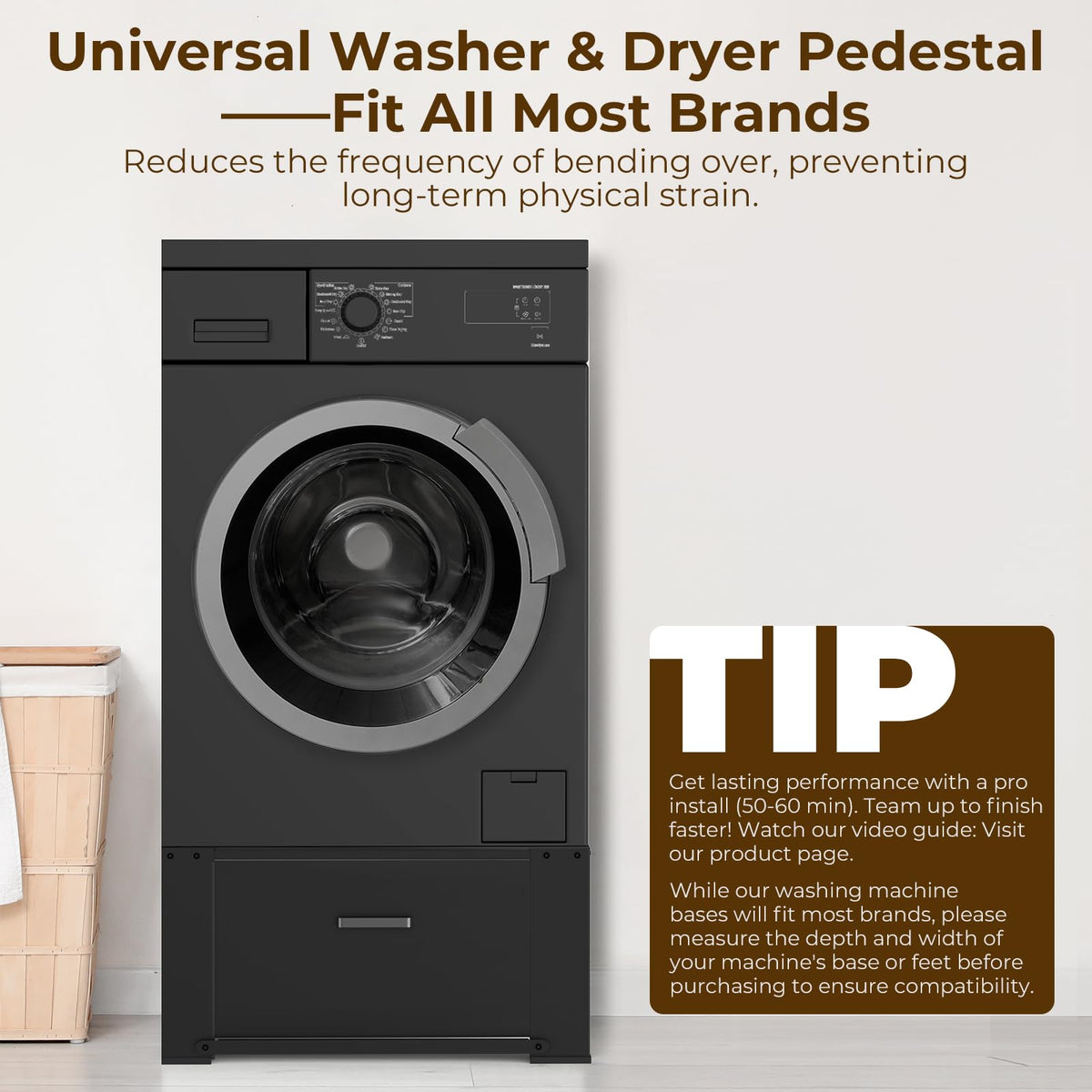 Black Washer and Dryer Pedestal with Drawer H601324