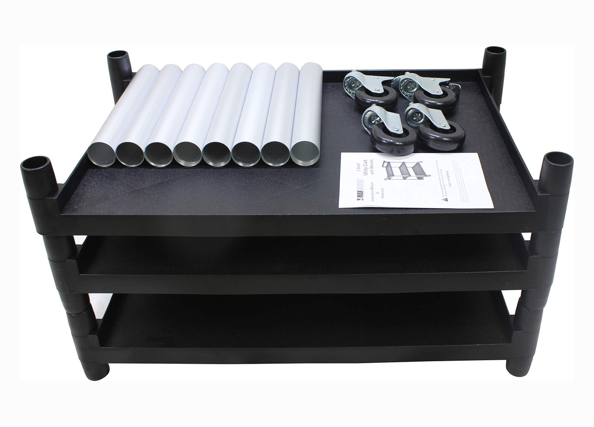 3-Shelf Plastic Utility Cart with Wheels, Black N9633