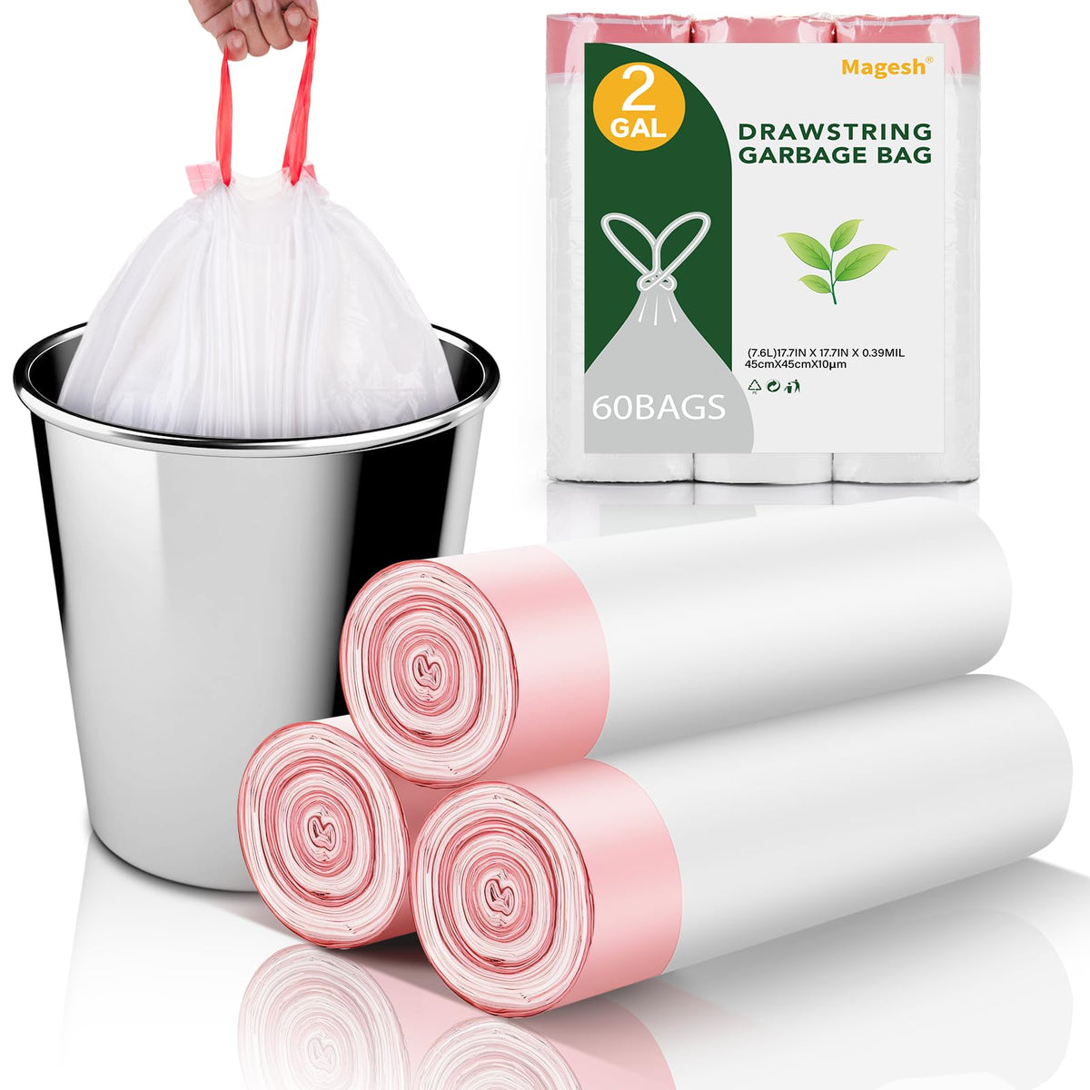 2 Gallon White Drawstring Trash Bags 60 Count G917406