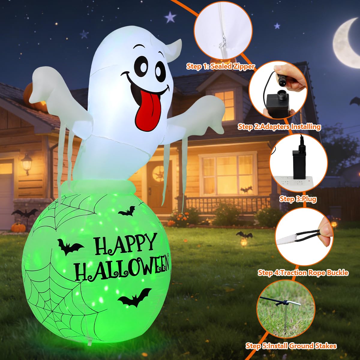 6FT Halloween Inflatables Ghost Yard Decor K9287