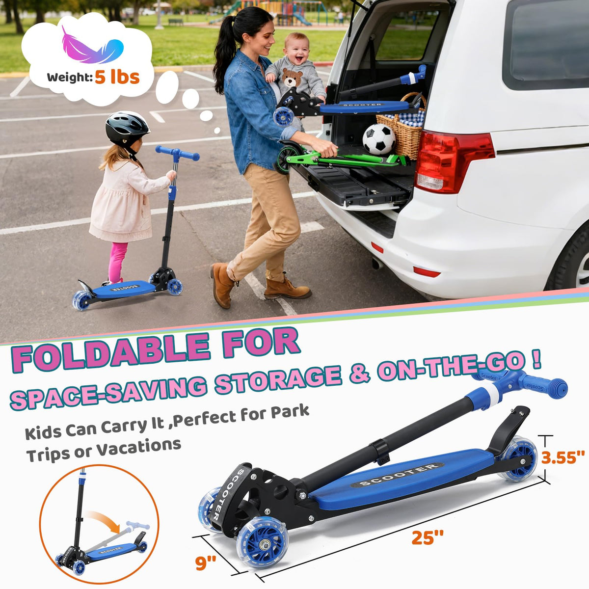 3 Wheel Kids Scooter with LED Light-Up Wheels V54239