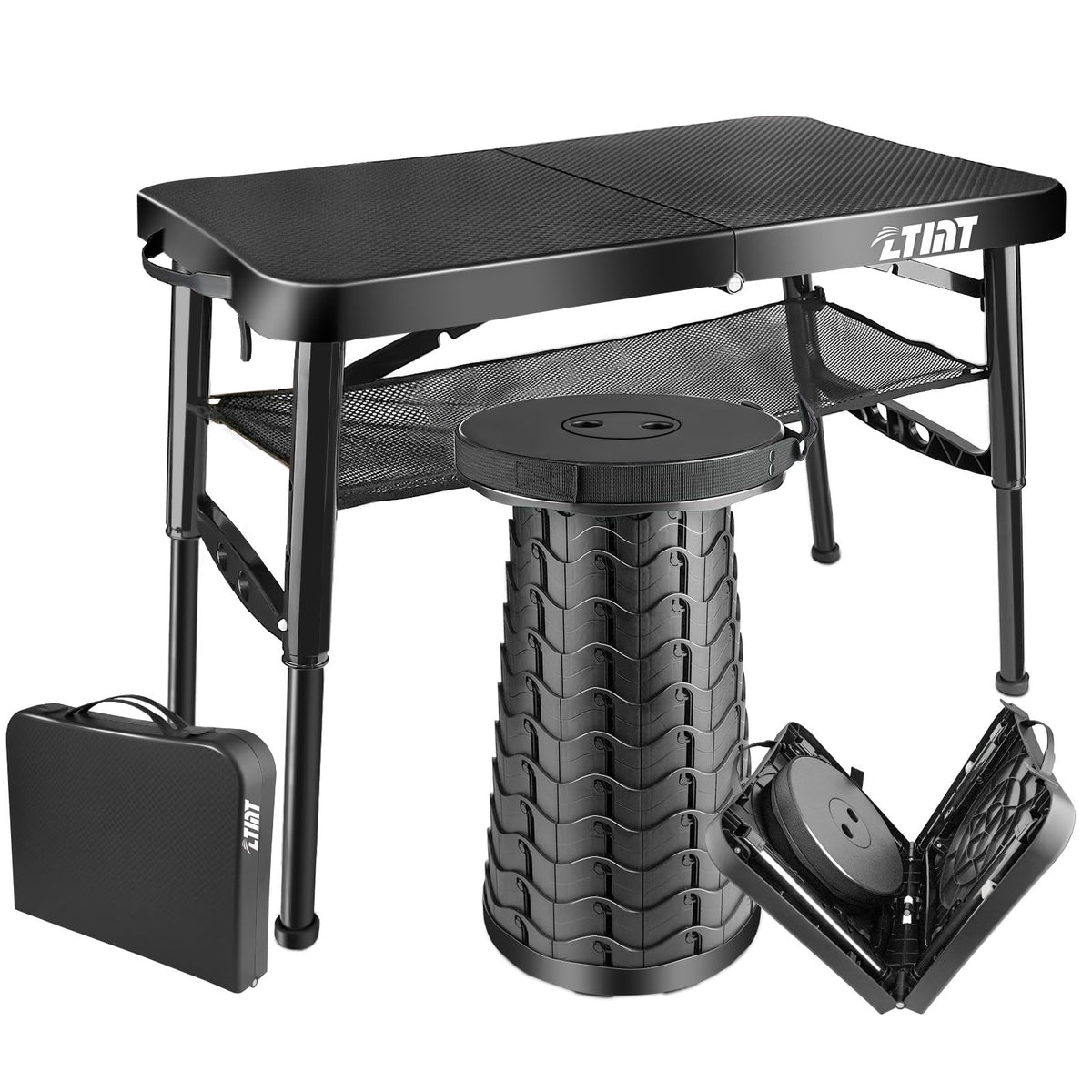 Black 4 Foot Folding Table and Stool Z49771