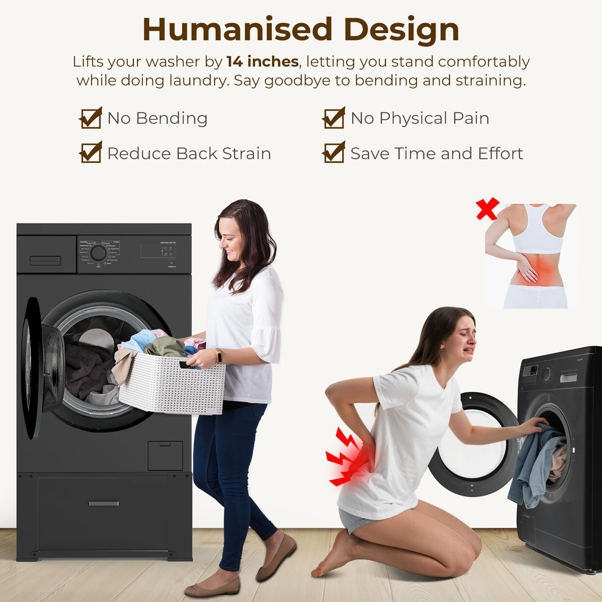 Black Washer and Dryer Pedestal with Drawer H601324