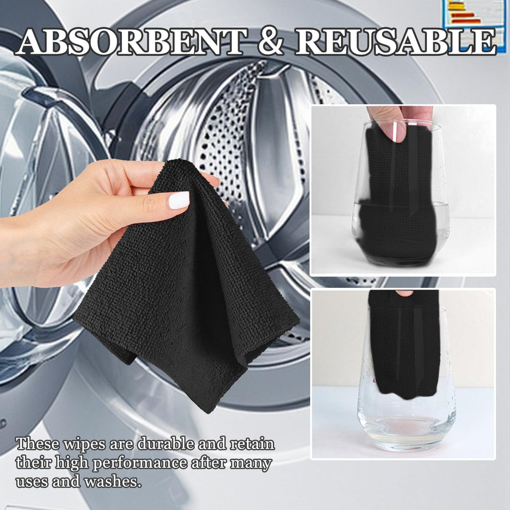 50PCS Microfiber Cleaning Cloth Roll, 10"×10" Black I198213