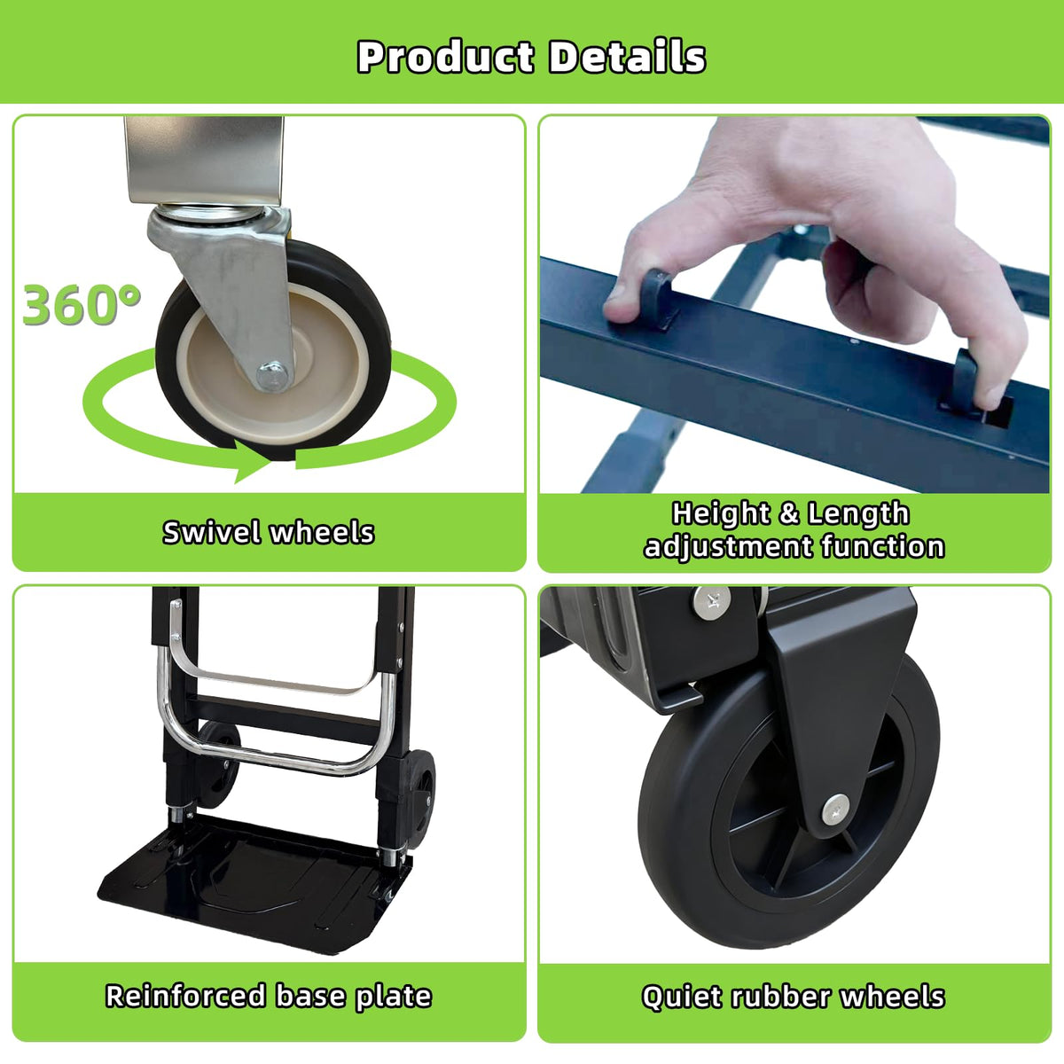 3 in 1 Folding Hand Truck, 600Lbs Capacity Collapsible Cart with Retractable Handle and 4 Rubber Wheels M981