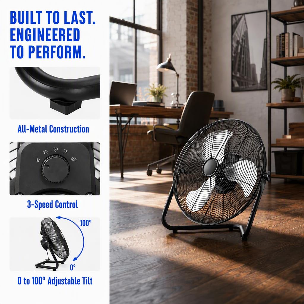 20" 3-Speed Metal Floor Fan 4-Pack G77651
