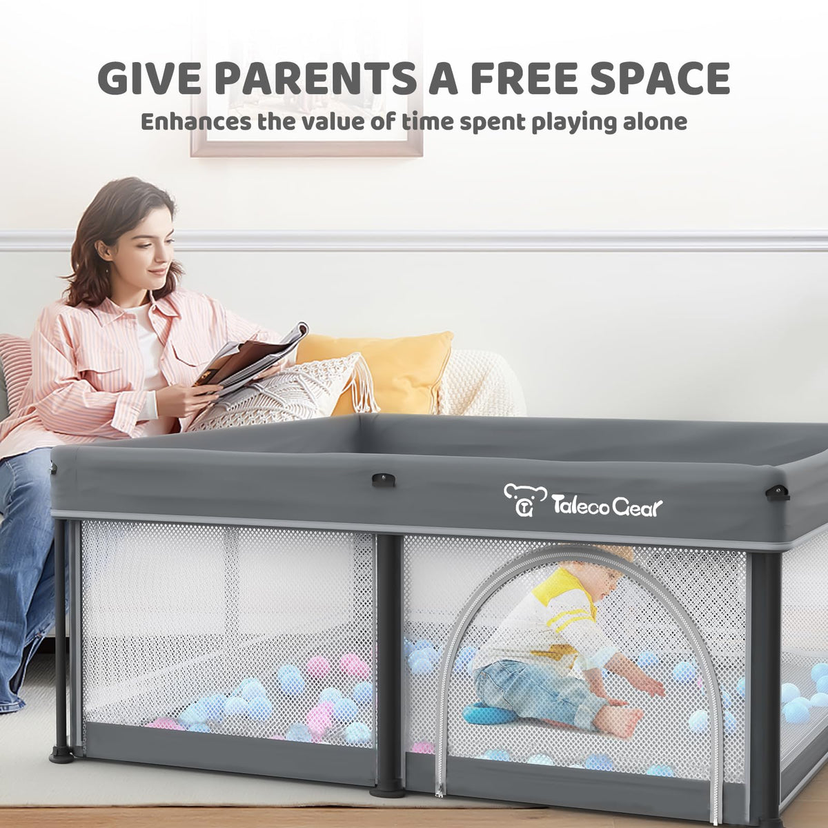 Foldable Baby Play Pen with Mat and Gate L7824