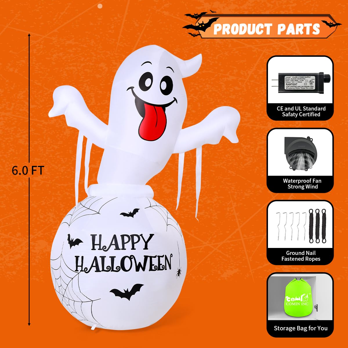 6FT Halloween Inflatables Ghost Yard Decor K9287