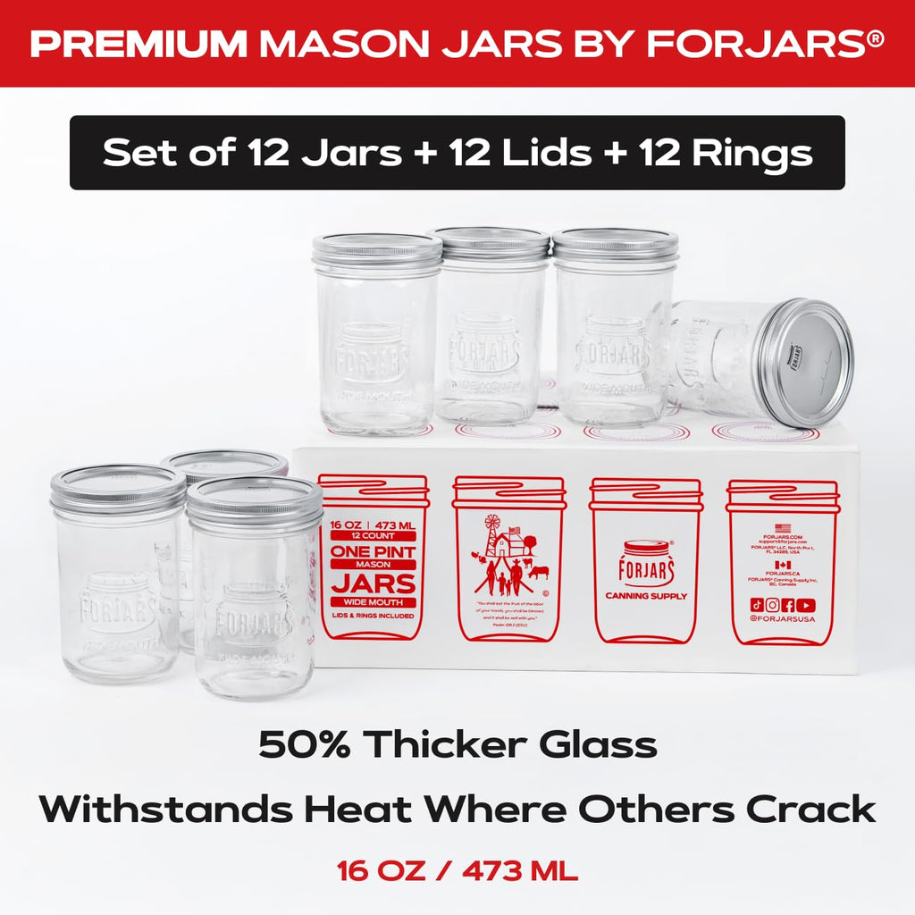 16oz Wide Mouth Glass Canning Jars 12-Pack V17548