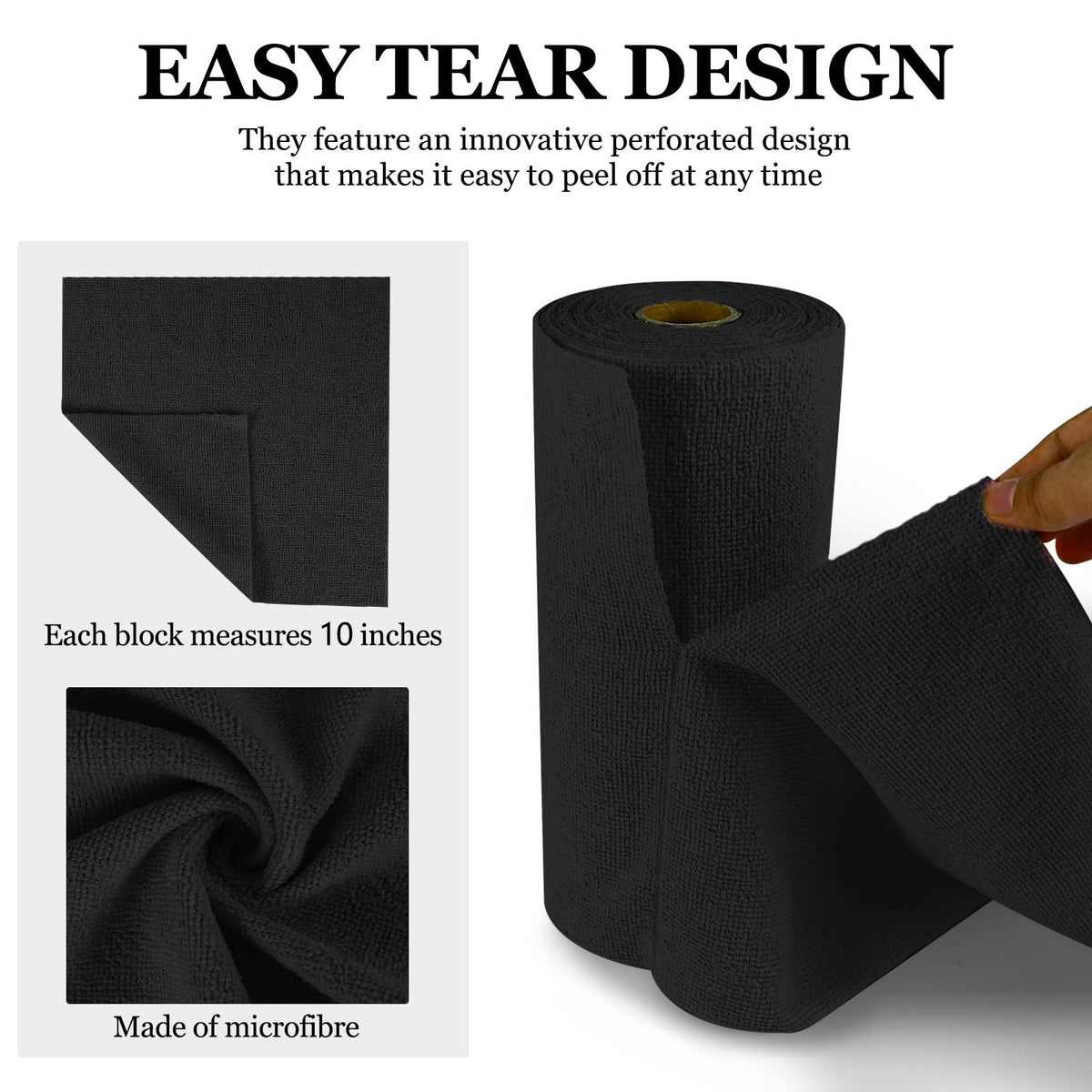 50PCS Microfiber Cleaning Cloth Roll, 10"×10" Black I198213