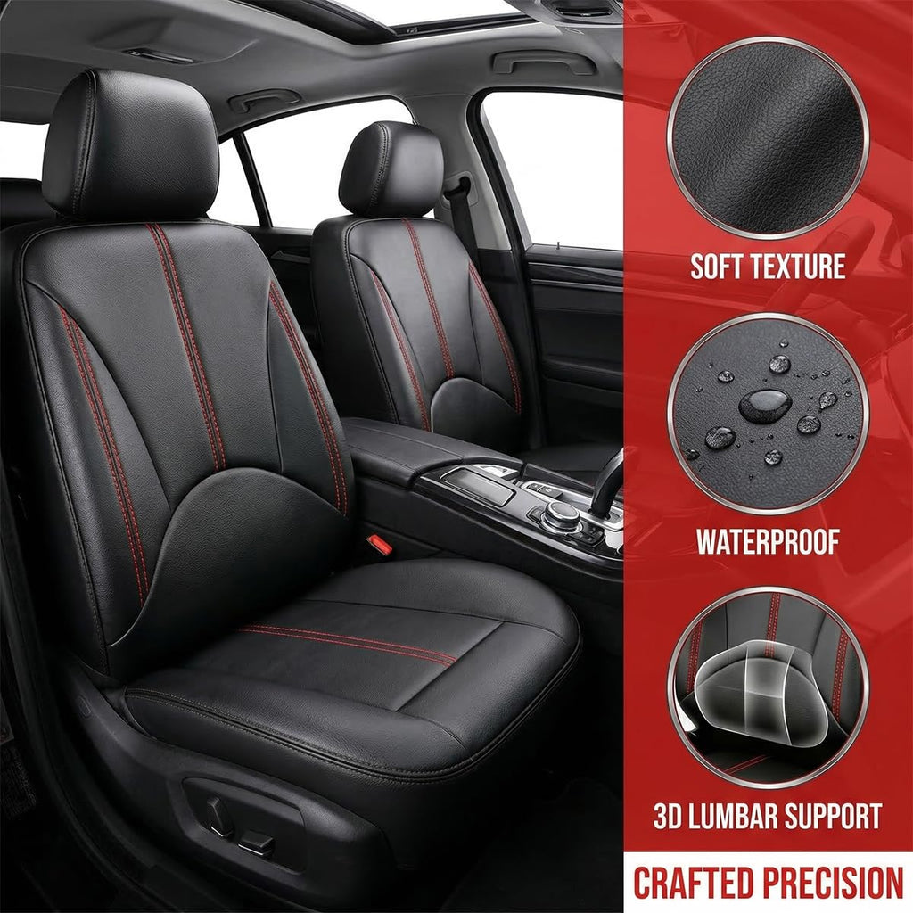 Black Red Leather Car Seat Cover Full Set E46944