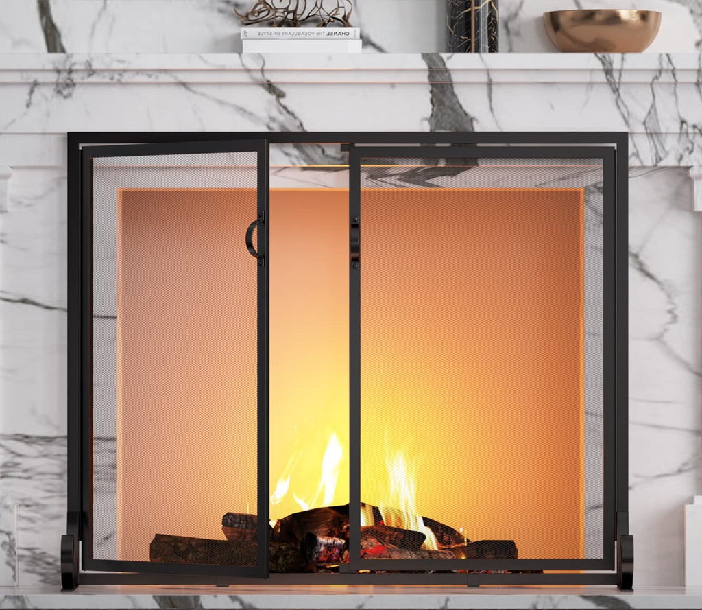 Hinged Double Door Fireplace Mesh Guard R9688