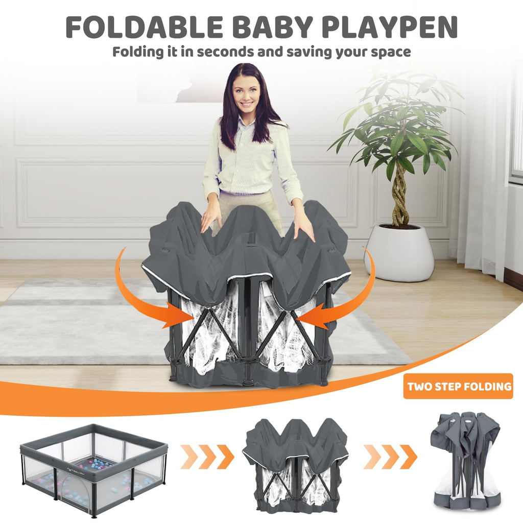 Foldable Baby Play Pen with Mat and Gate L7824