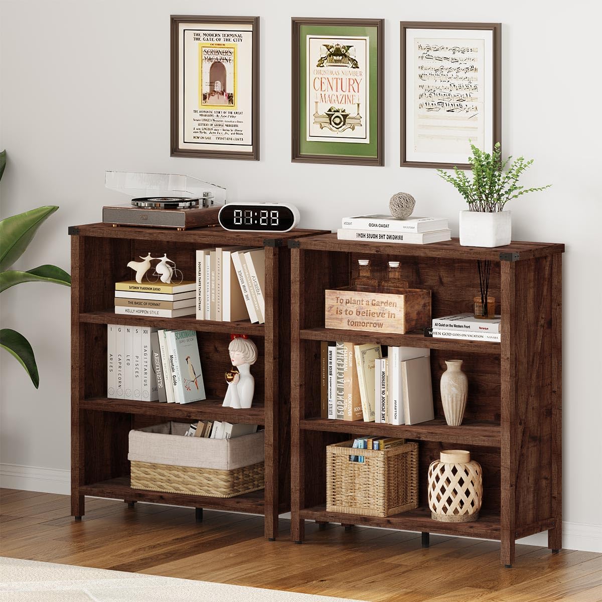 Rustic Oak 3 Shelf Wood Bookshelf N6849