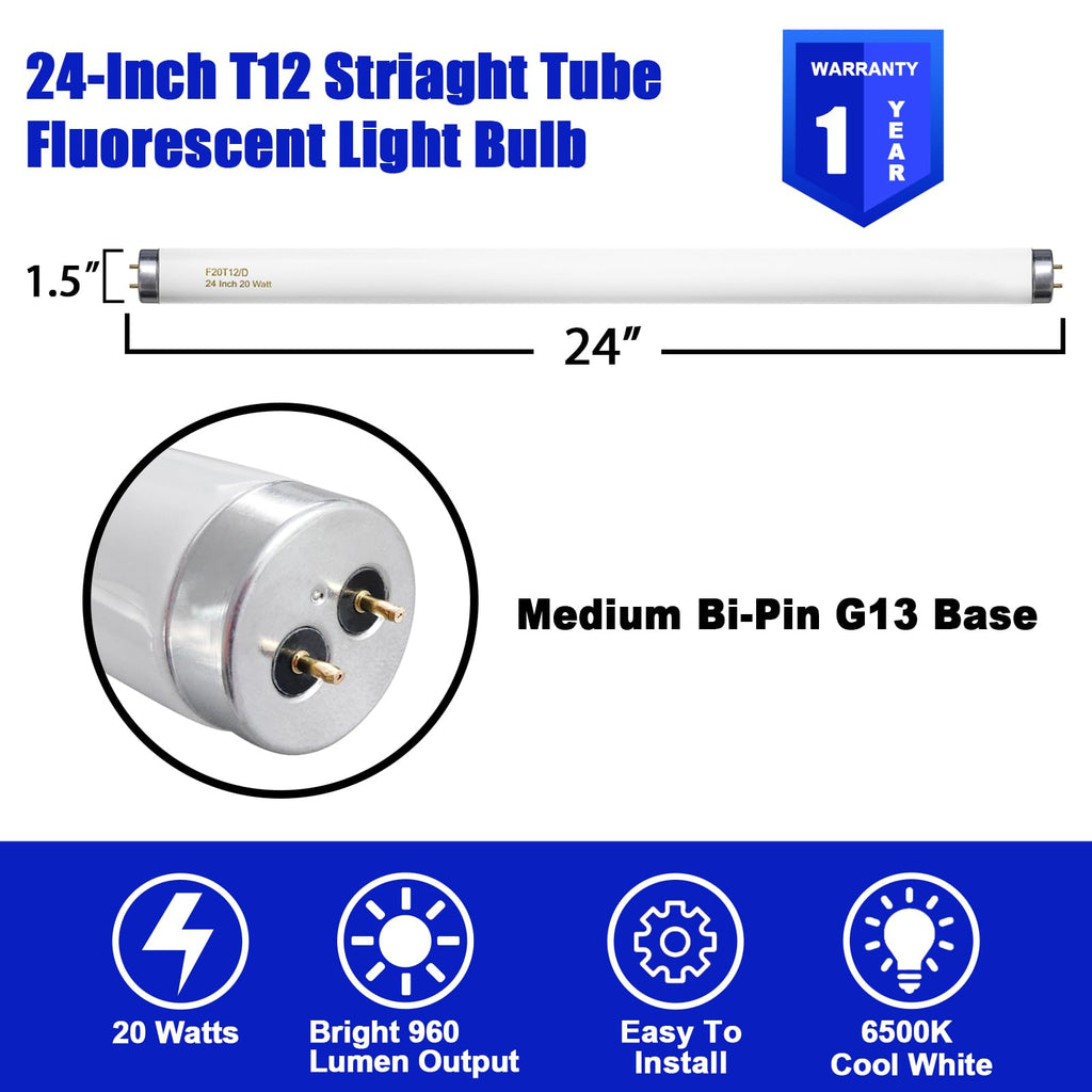 20 Watt T12 Fluorescent Tube Light Bulb Daylight 4 Count Q814374