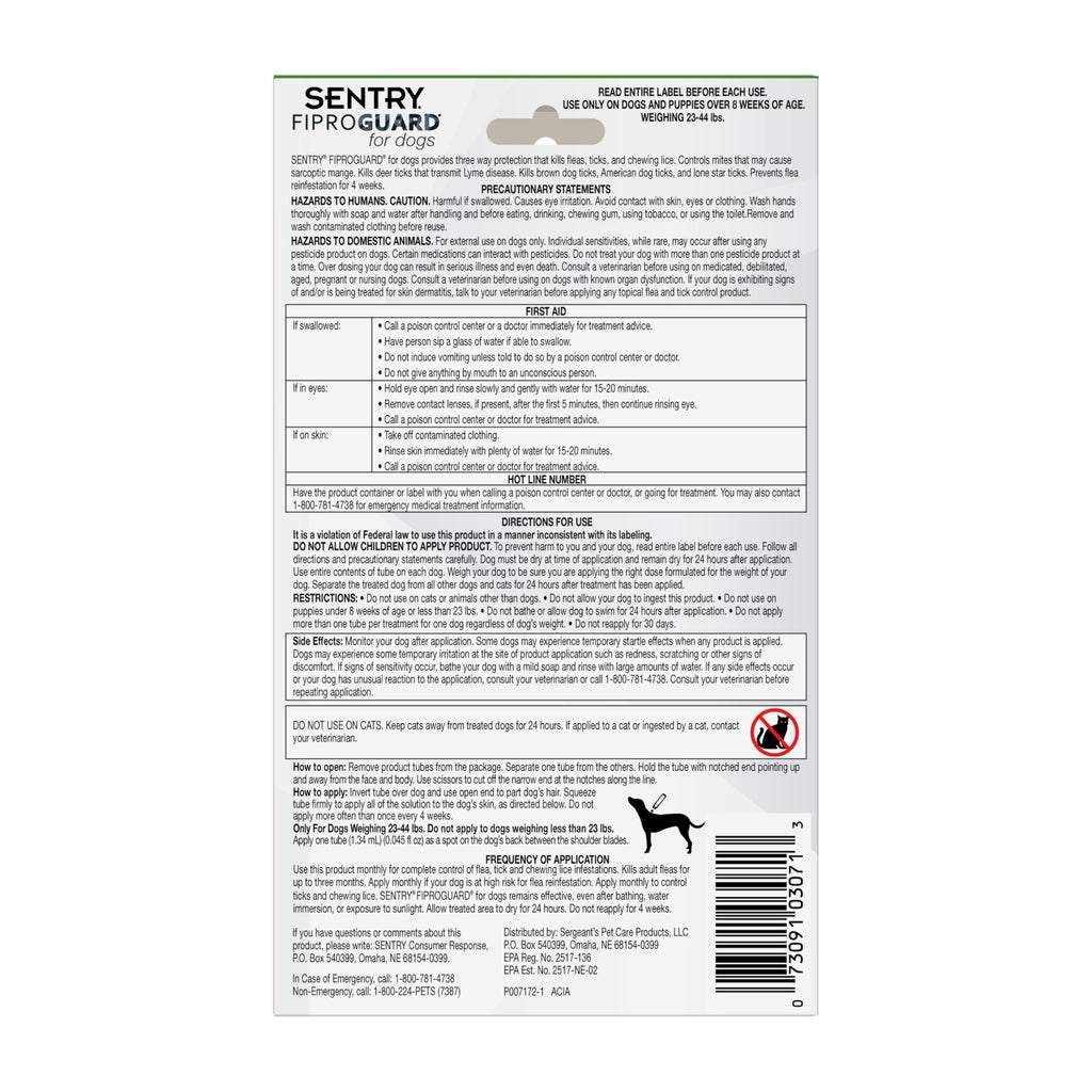 Flea and Tick Prevention for Dogs 23-44 Pounds 6 Month Supply E190