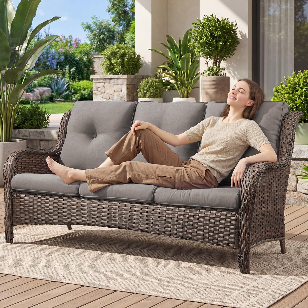 3-Seater PE Wicker Patio Sofa O92464
