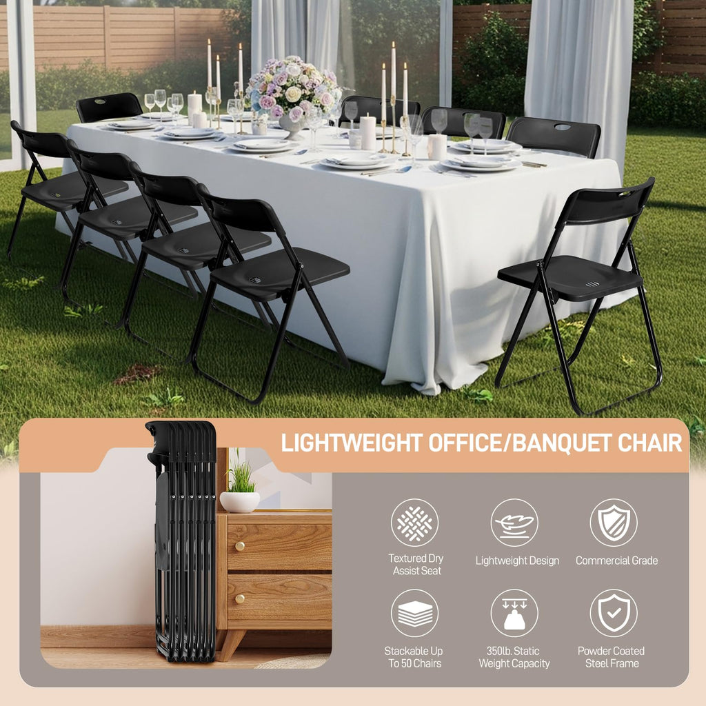 10 PCS Black Plastic Folding Chair W532074