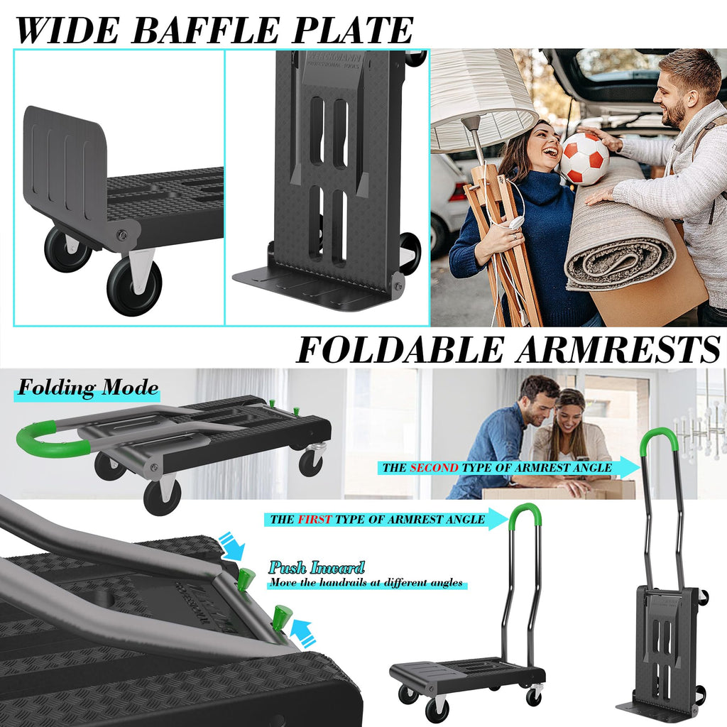 2-in-1 Convertible Hand Truck Dolly, 330LBS Capacity, Foldable Black & Dill Green H66255