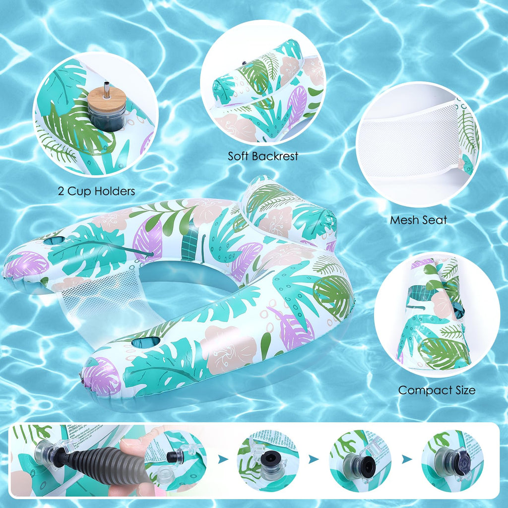 2 Pack Inflatable Pool Float Chair with Cup Holder S360
