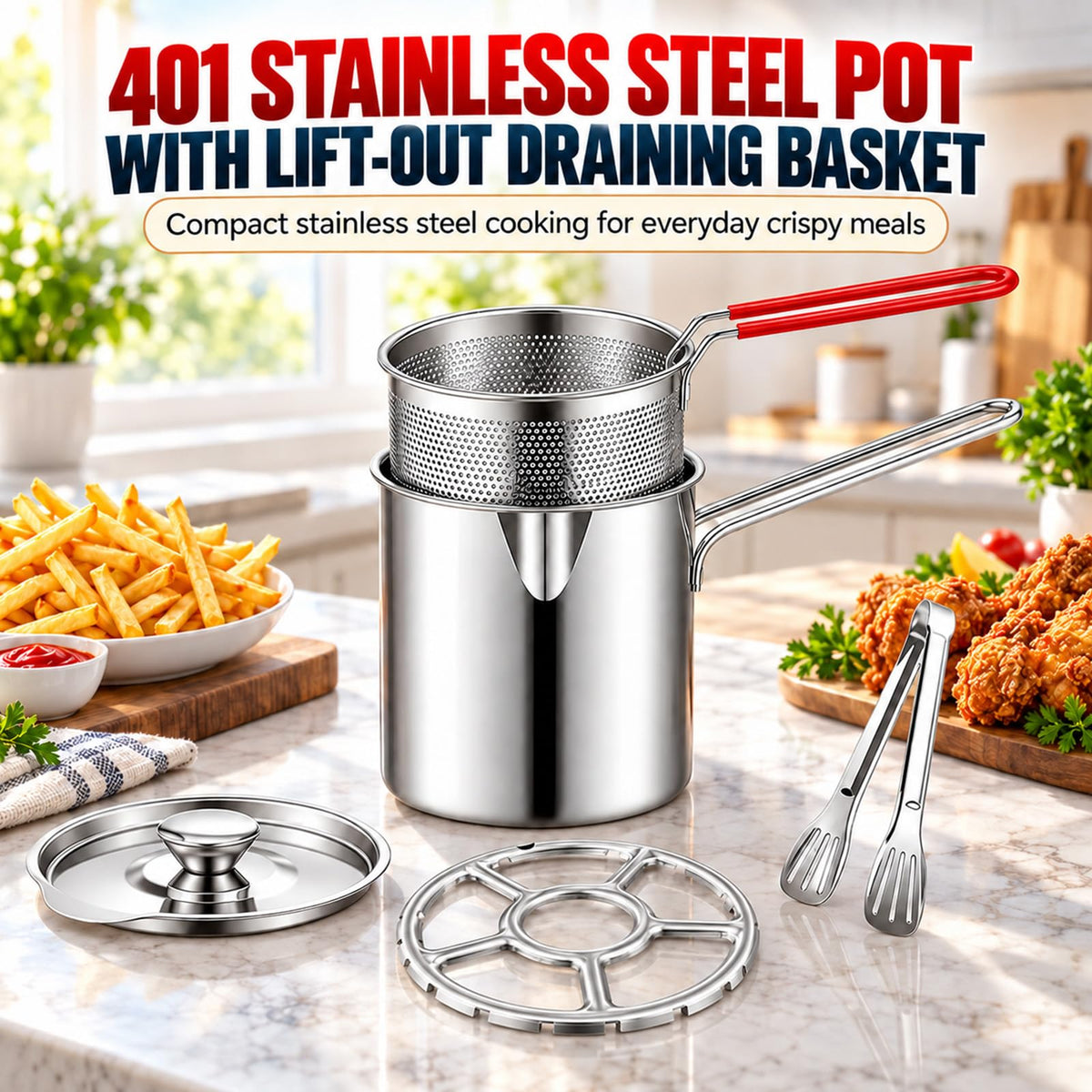 Stainless Steel Pot with Draining Basket, Five Piece Set Y549876