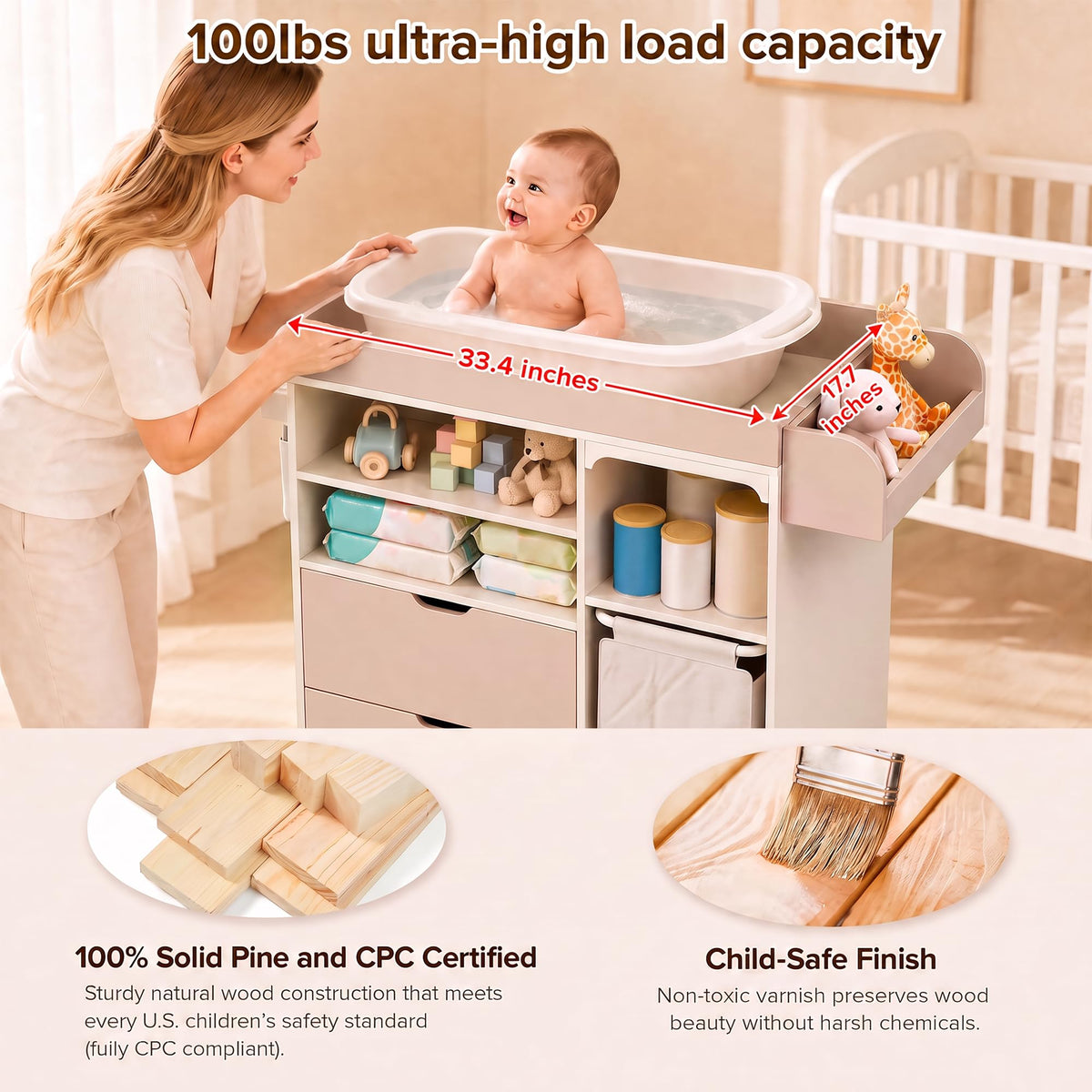 Beige Baby Changing Table Dresser with Drawers E541147