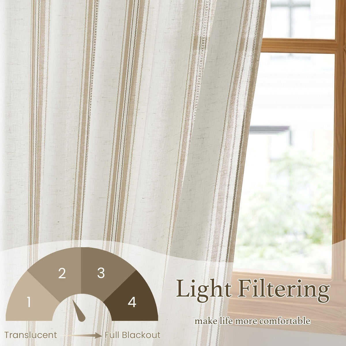 Taupe & White Stripe Linen Curtains 52 x 84 Inch H5251