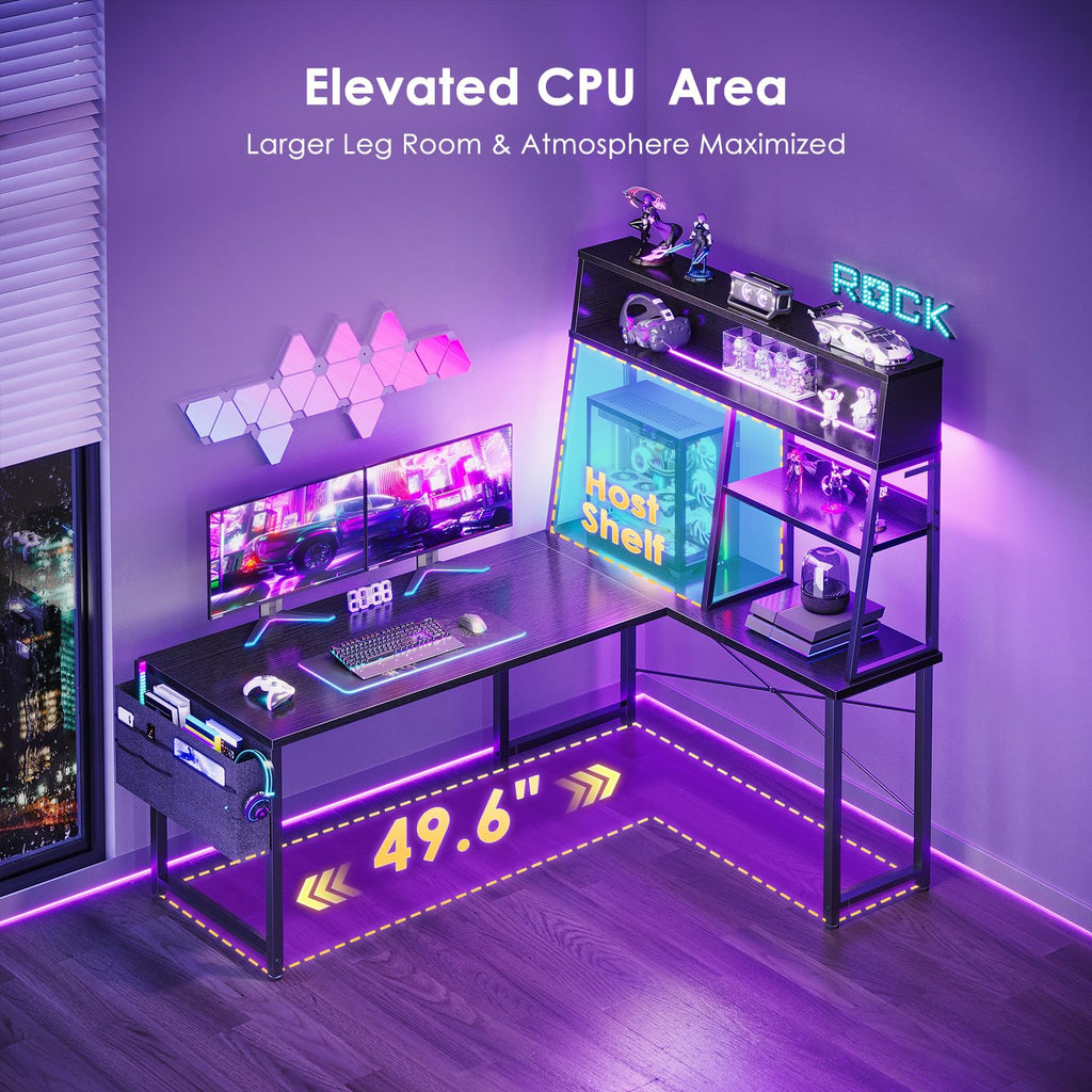 51 Inch L Shaped Gaming Desk with Display Shelves I6740