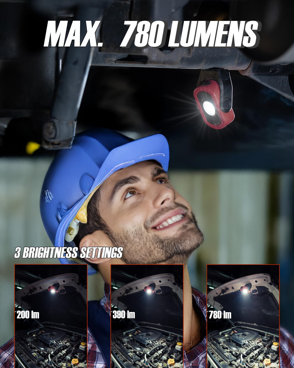 Magnetic Work Light 780 Lumen Rechargeable 3000mAh Red Q391226