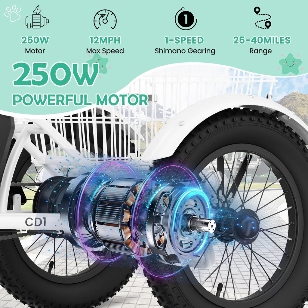250W 16IN 3 Wheels Electric Tricycle with Removable Battery and Rear Basket A11486