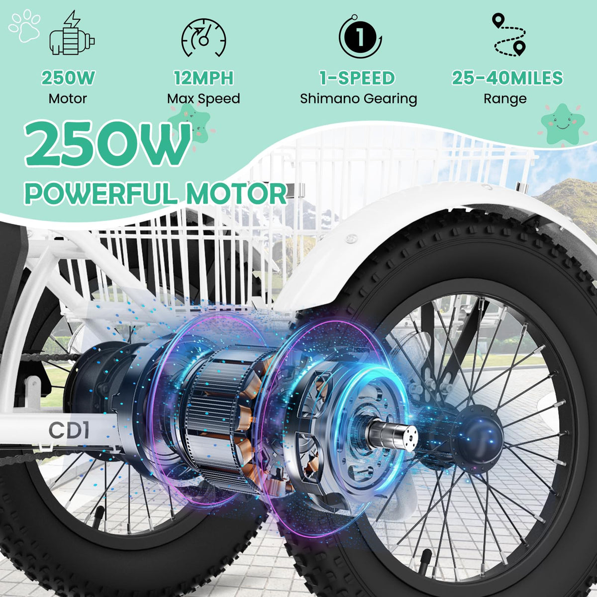 250W 16IN 3 Wheels Electric Tricycle with Removable Battery and Rear Basket A11486