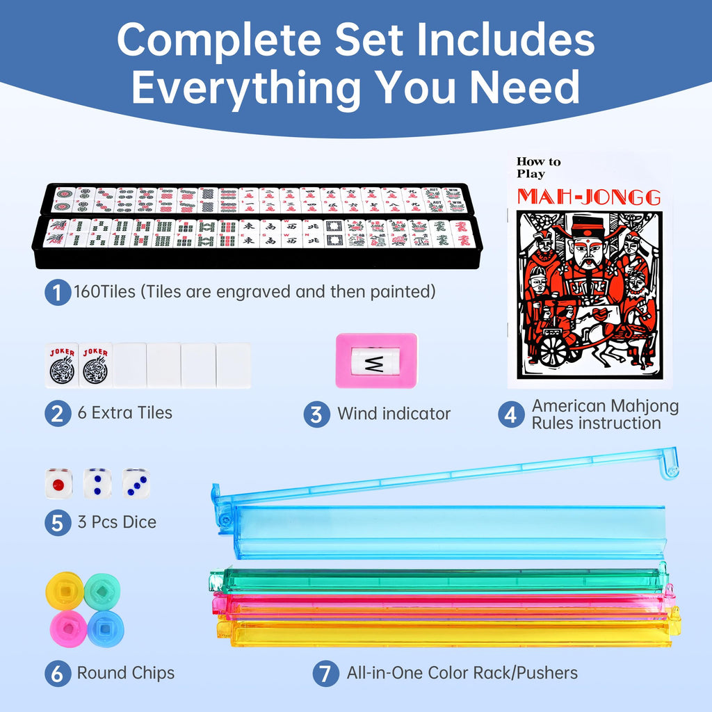 166 Tiles Mahjong Game Set with Blue Carrying Bag N52936
