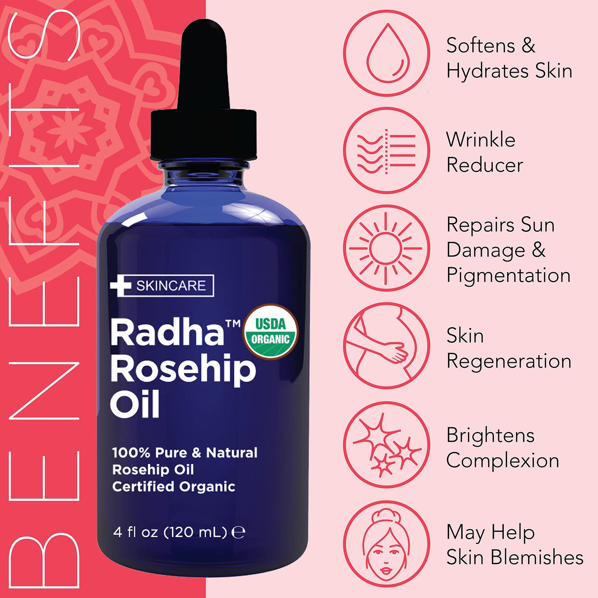 4 oz Organic Rosehip Seed Oil Cold Pressed W8578