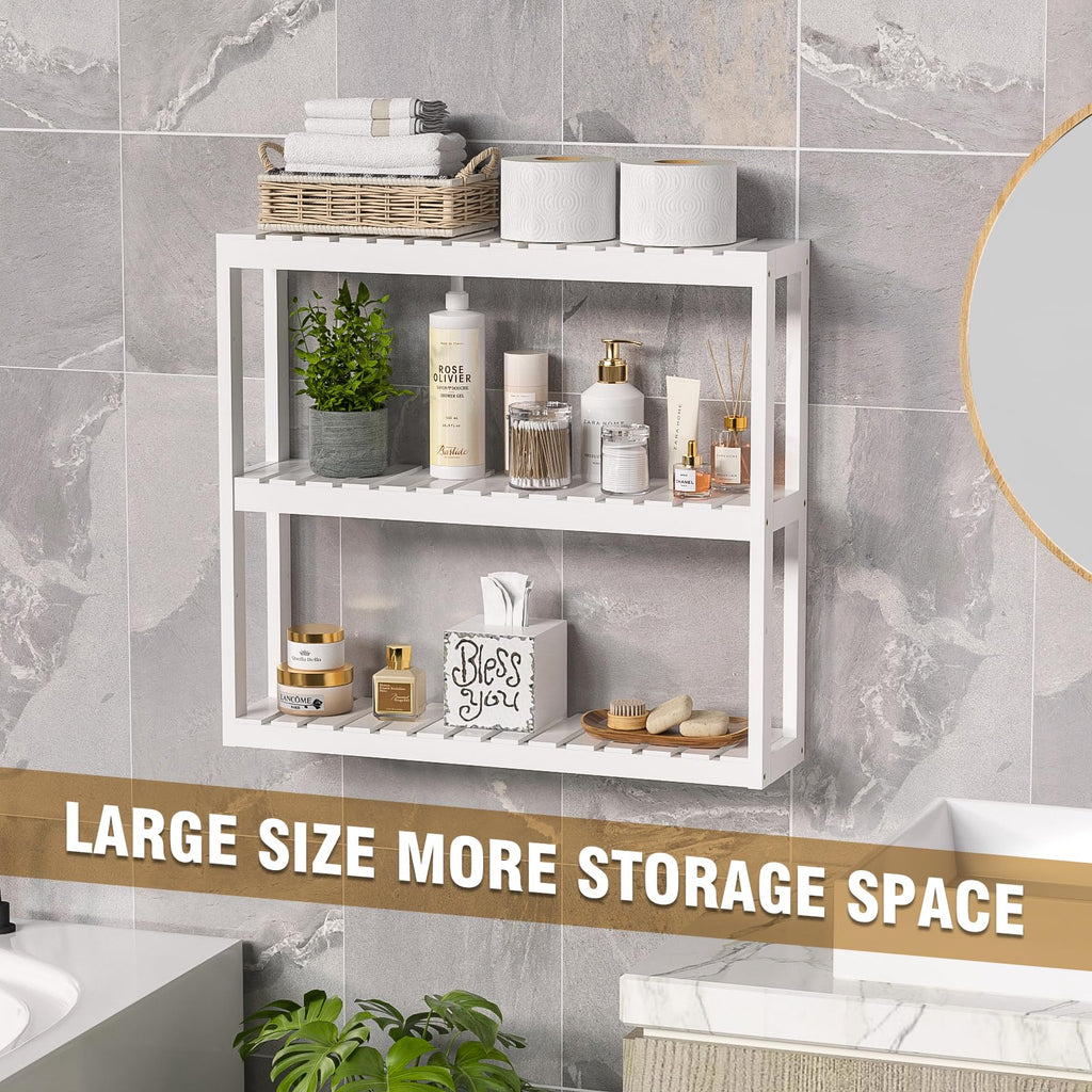 White 3 Tier Bamboo Bathroom Shelves X484120
