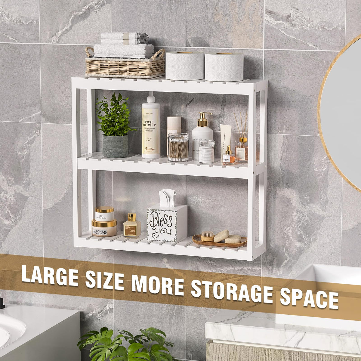 White 3 Tier Bamboo Bathroom Shelves X484120