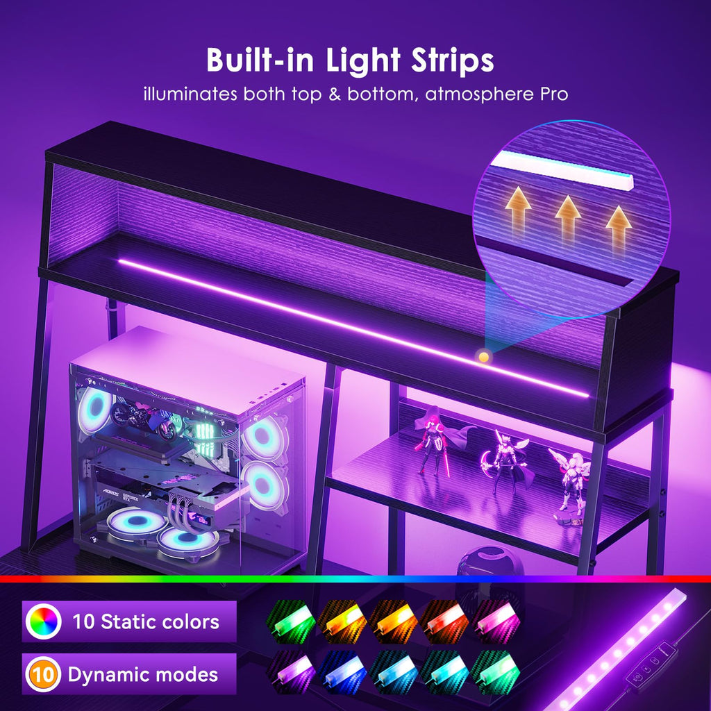 51 Inch L Shaped Gaming Desk with Display Shelves I6740