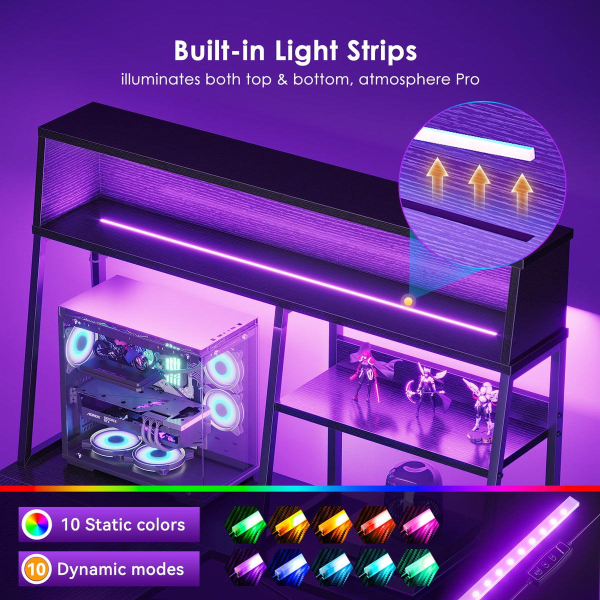 51 Inch L Shaped Gaming Desk with Display Shelves I6740