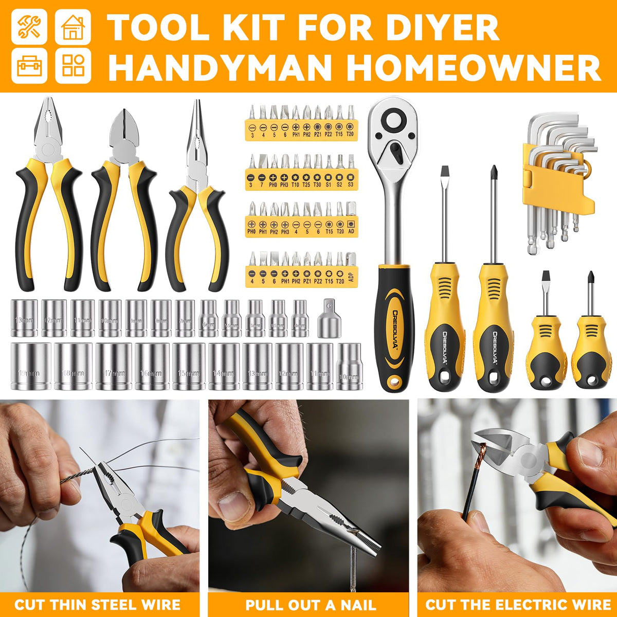 199 Piece Tool Kit with Socket Wrench Tool Box Case M100