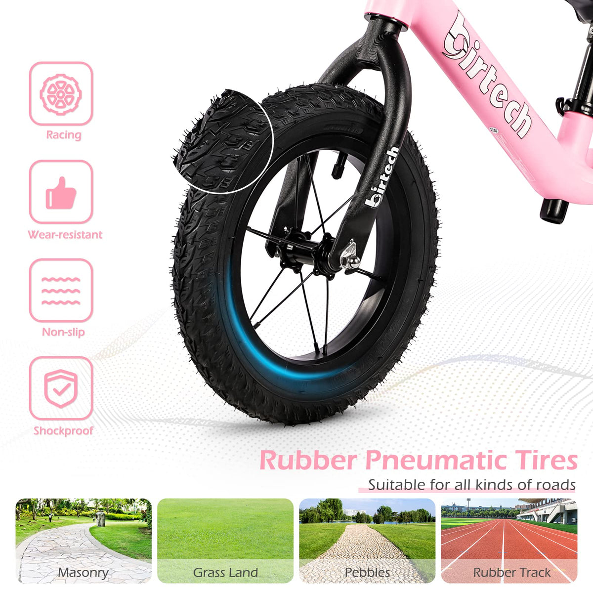 12" No Pedal Balance Bike with Inflatable Rubber Tires R678509
