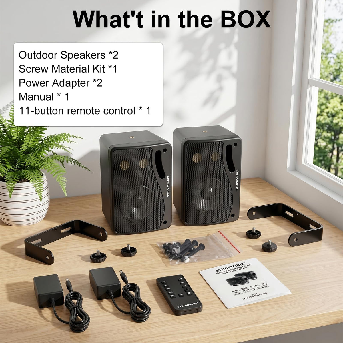 3.5 Inch Indoor Outdoor Wall Mounted Bluetooth Speakers, 200W 3-Way Waterproof, Black, 2 Pack J45389
