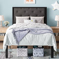 Twin Size Metal Bed Frame with Linen Tufted Headboard H8625