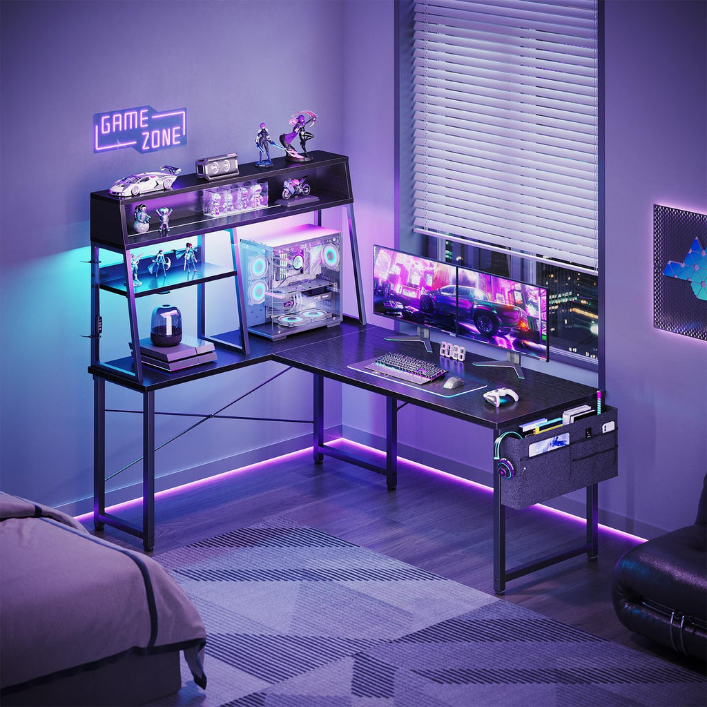 51 Inch L Shaped Gaming Desk with Display Shelves I6740