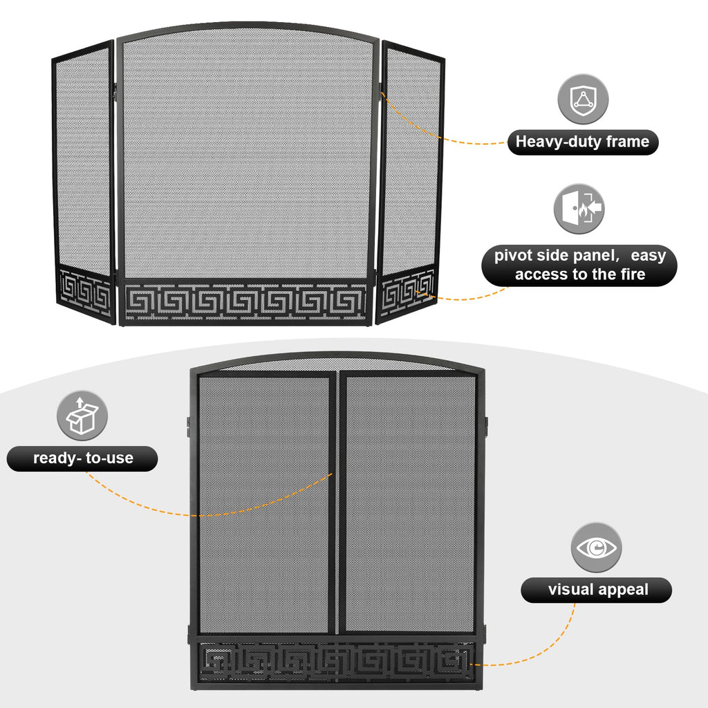 Arched 3 Panel Folding Fireplace Screen M641695