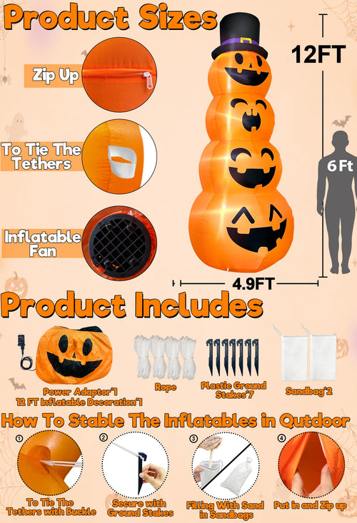 12FT Giant Witch Pumpkin Halloween Inflatables Z857427