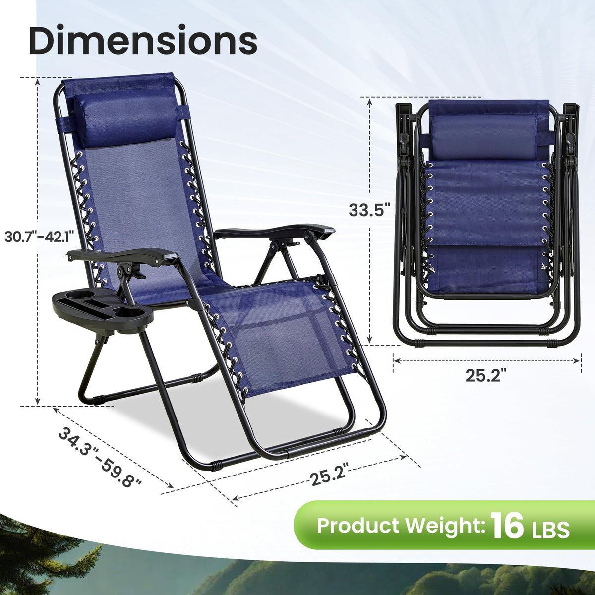 Blue 2-Pack Zero Gravity Lounge Chair with Cup Tray L282115