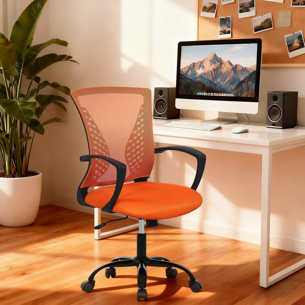 Orange Mesh Ergonomic Office Chair with Lumbar Support and Armrest R147