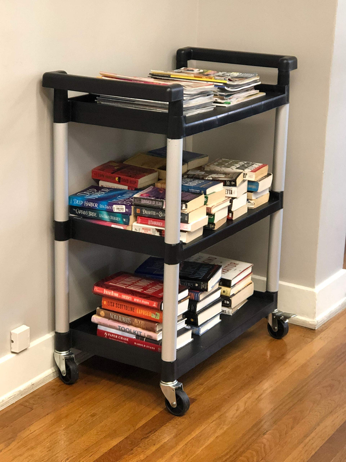 3-Shelf Plastic Utility Cart with Wheels, Black N9633