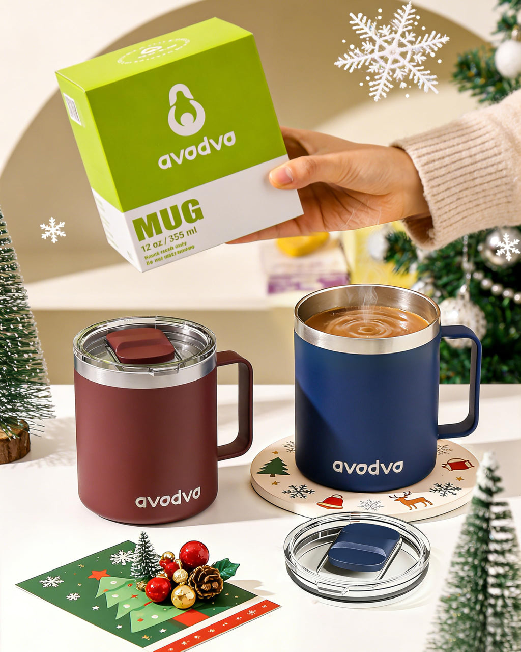 12oz Insulated Stainless Steel Coffee Mug with Lid Set of 2 V754