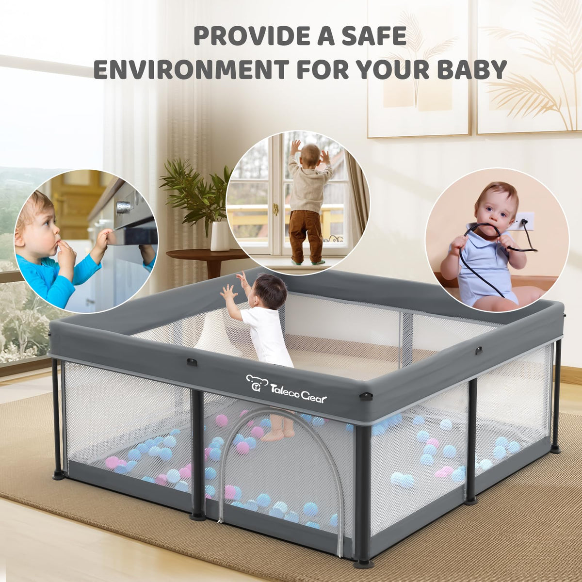 Foldable Baby Play Pen with Mat and Gate L7824
